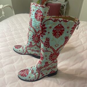 Bora Bora Riding High Knee Boot - Aqua Blue & Red